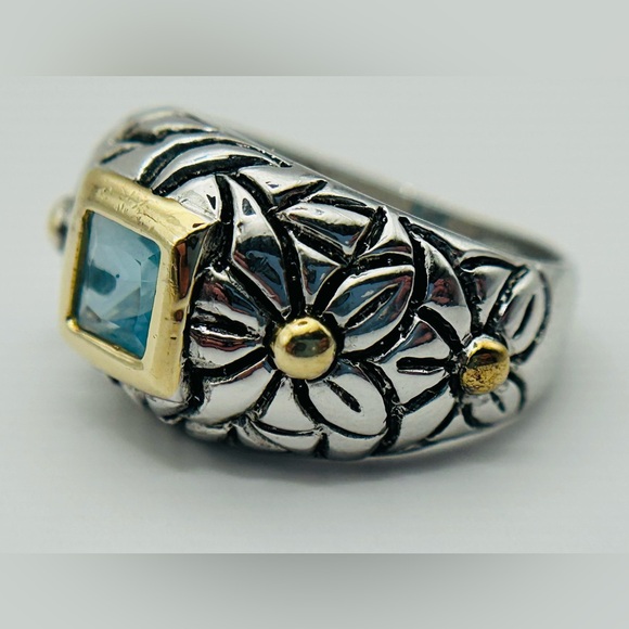 EUC sz8.25 JH Insp. 2CT BEZEL blue stone 925/18k FLORAL ORNATE DOME ring - Picture 3 of 15